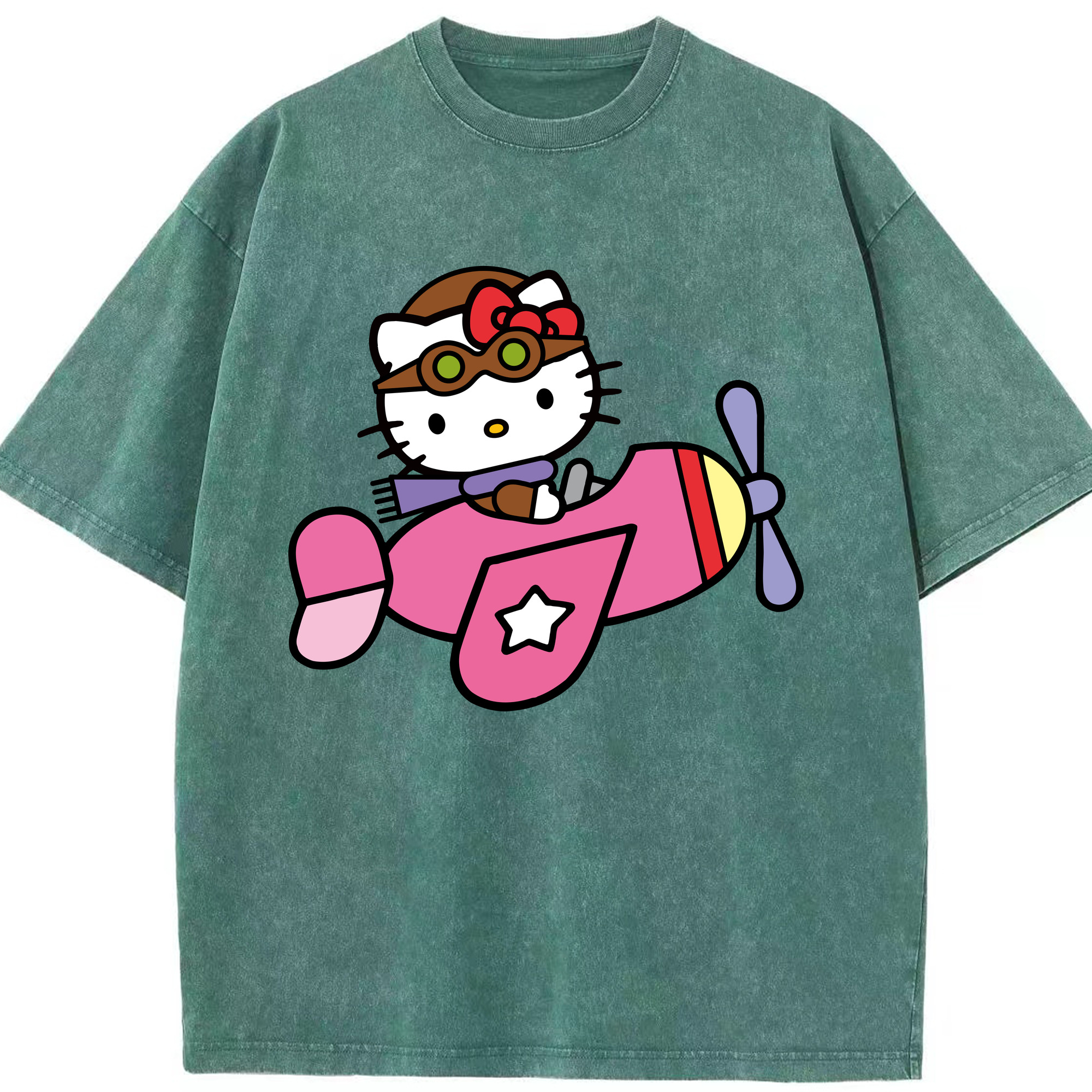 （画像用） Hello Kitty ハローキティ 綿100% ヴィンテージ風 半袖Tシャツ（フロントプリント）